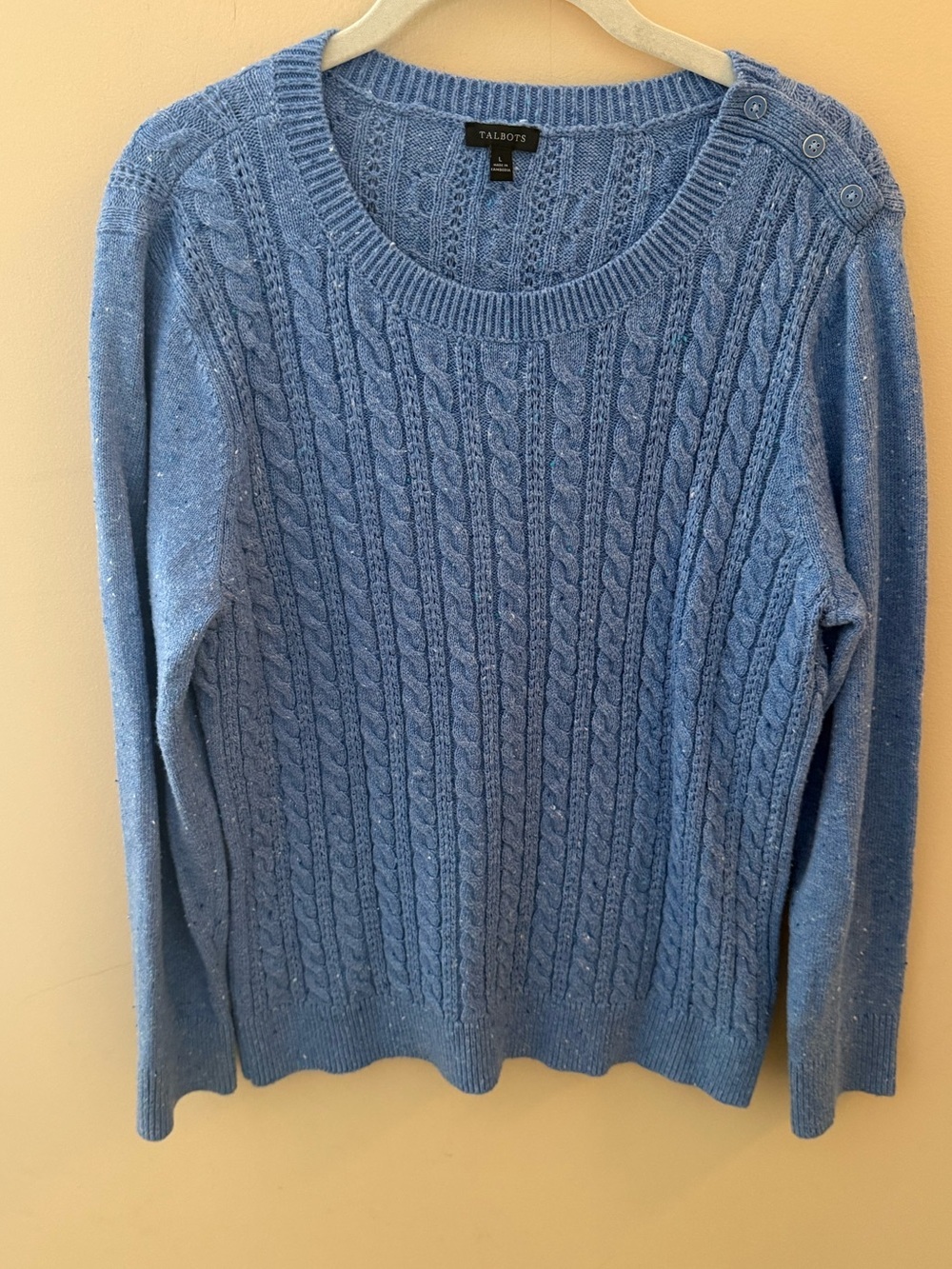 Talbots Cable Knit Sweater Lightweight cotton Blend blue size L